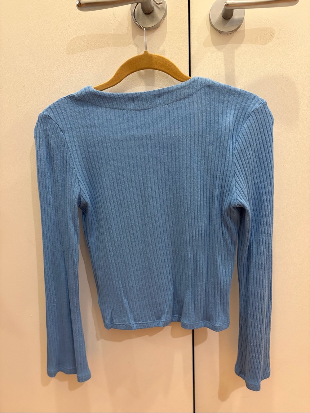 Reformation Blue Ribbed Long-Sleeve Button Cardigan - Picture 2 of 4
